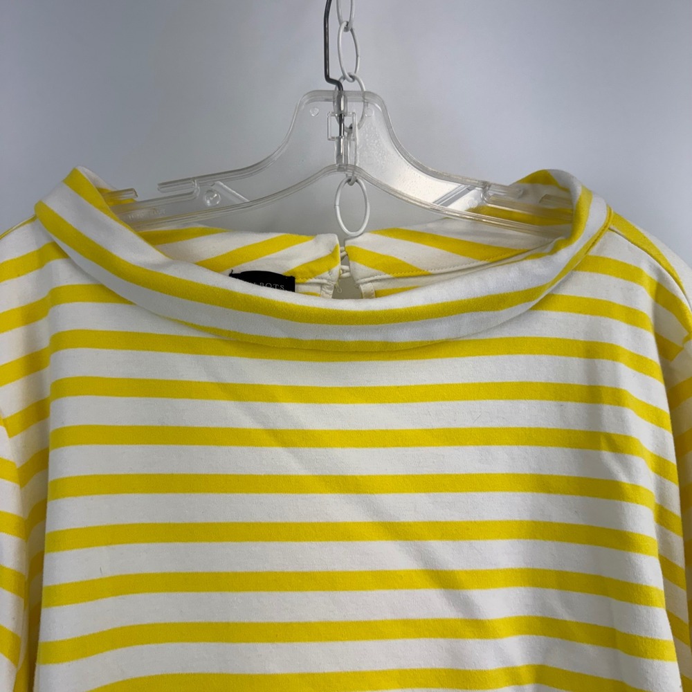 Talbots Woman Yellow White Striped Funnel Neck Tie Cuff‎ Cotton Top 3X VN4900 - Picture 10 of 14